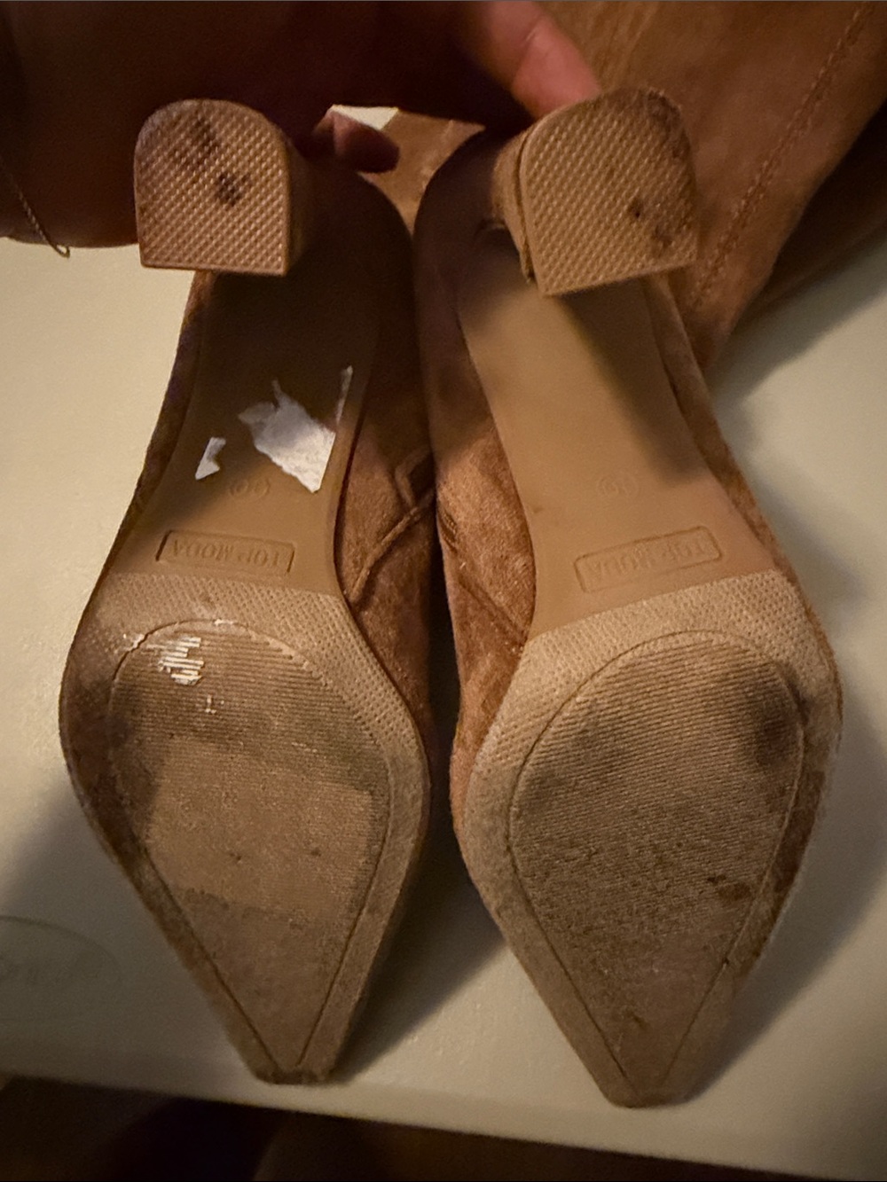 TOP Moda Tall Faux Suede Knee Boots in Cognac Brown - Picture 5 of 11